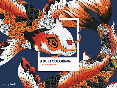 35 Pantone - JAPANESE KOI adultcoloring colorpencil drawing graphic koi orange tribe