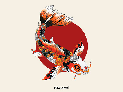 45 Pantone - JAPANESE KOI adultcoloring colorpencil drawing graphic koi orange tribe