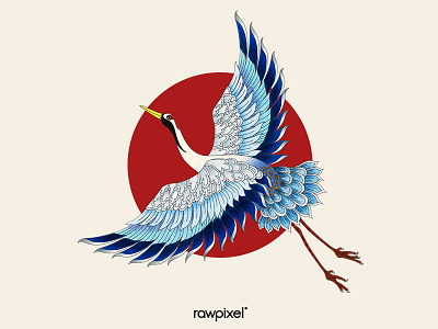 47 Pantone - RED-CROWNED CRANE adultcoloring blue colorpencil crane drawing graphic tribe