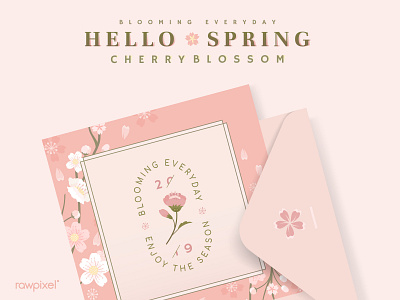 Hello Spring : Postcard blooming cherryblossom flower graphic illustration japan pink postcard spring