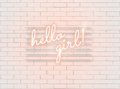 Neon : Hello girl! brick wall design illustration light neon neon light peach sign wall