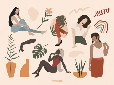 Feminie : Graphic Elements design elements feminine flower girls illustration leaf lifestyle minimal sticker women