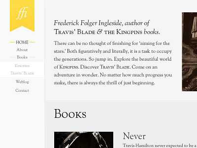 ffi - Writing & Author's Website template vertical nav writing yellow