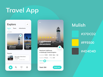 Travel App app app design application colors design figma flat images lighthouse nature travel ux