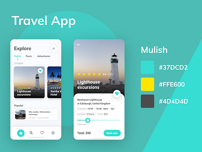 Travel App app app design application colors design figma flat images lighthouse nature travel ux