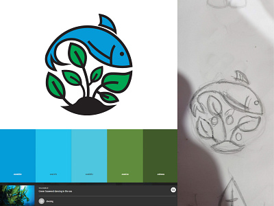 Hydroponics Logo Concept blue branding design drawing fish green hydroponics icon illustration leaf logo palette plant vector