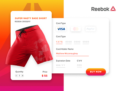 Daily UI #2 - Credit Card Checkout bank card challenge commerce credit crossfit dailyui e ecommerce material reebok ui
