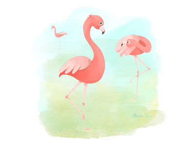 Flamingos artwork beach bird illustration digital art digital illustration digitalart flamenco flamingo flamingos illustration ipad pro ipadproart pink pink flamingo procreate procreate art tropical