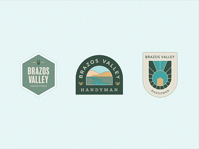 Brazos Valley Handyman badge branding greens handyman identity logo natural river valley