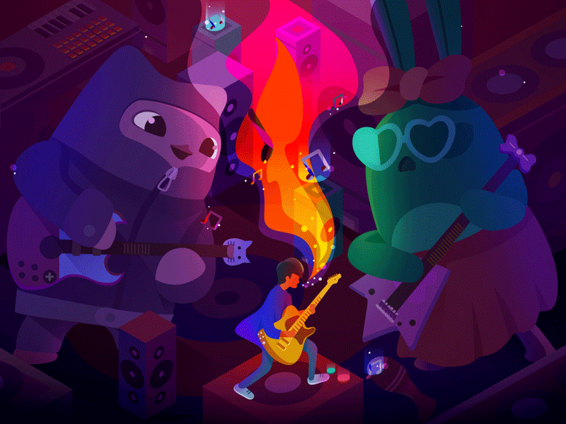 Music bear bunny energy flame guitar illustration jj lin light music piano speaker