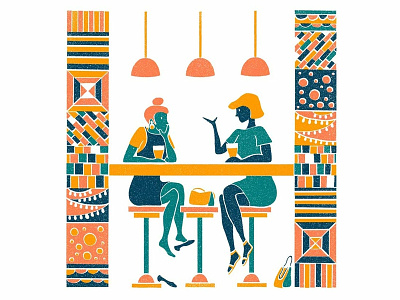 Summer Pints cafe chatting design drawing figures illustration pattern personal work retro scene texture tiles