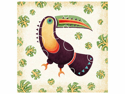 Toucan Party bird bird illustration color colour drawing graphic design green illustration monstera palm pattern personal work toucan tropical yellow