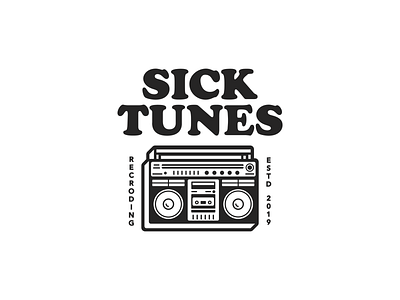 Sick Tunes Recording Logo White boombox design graphic design illustration logo logo design music vector