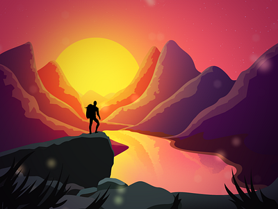 Let's Go Adventuring adobe adventure adventurer environment graphic design illustrator landscape mountains sunset vector