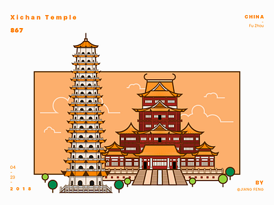 Xichansi buddhism building fuzhou illustration landscape temple tower zen