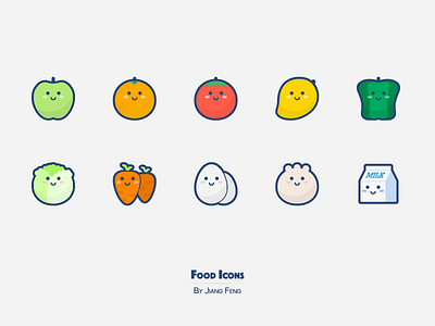 Food Icons bun egg food fruit icon milk vegetables