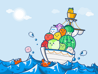 Food Adventures boat food fruit illustration poster sea vegetables