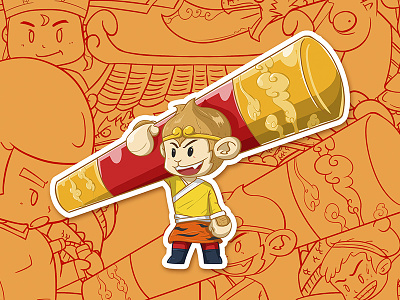 Monkey King character cloud illustration immortal monkey monkey king orange stick sticker wukong