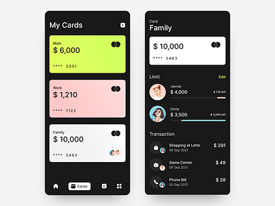 Cards Bank UI - Design Exploration app design apps bank black ui card clean dark ui exploration finance minimalist mobile design ui uidesign ux uxdesign