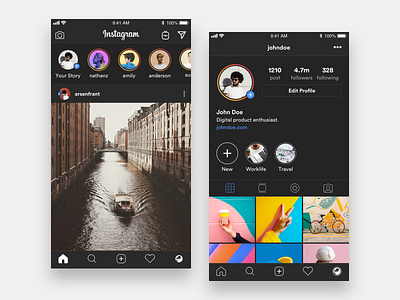 Instagram Dark Mode - Design Exploration by Alvin Niza on Dribbble