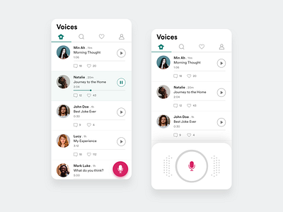 Voice Social Media - Design Exploration apps clean message mobile podcast product design record simple social social media ui ux voice