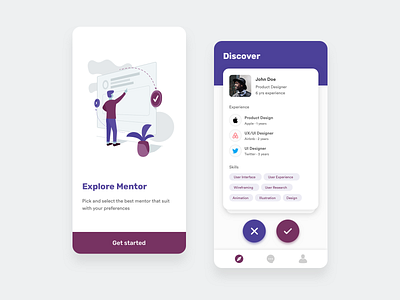 Find Mentor Apps - Design Exploration apps clean exploration illustration mentor mobile mobile ui onboarding resume tinder uiux whitespace