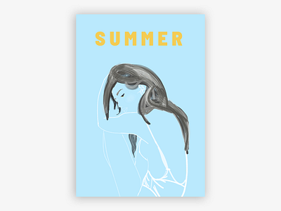 Summer Poster beach blues design girl hair poster poster a day poster art print sketch sun yellows