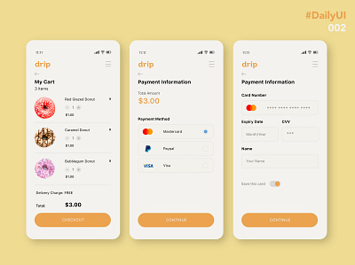 Drip - Daily UI #002 Challenge | Credit Card Checkout app checkout credit card credit card checkout daily ui daily ui challenge design donut graphic design mobile ui