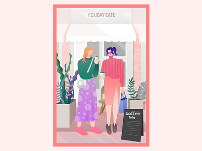 Street photo cafe flat illustration girls illustration streetphoto