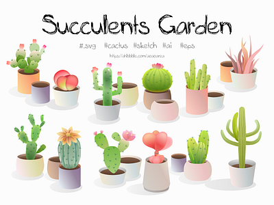 Succulents Garden flat illustration flatdesign graphic design svg