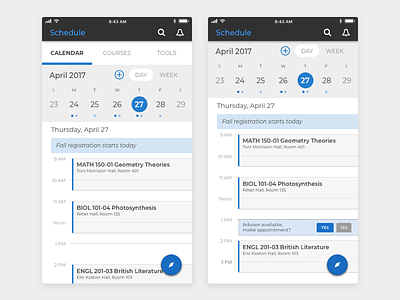 Student Mobile App Schedule calendar mobile design product design schedule ui design ux design visual design