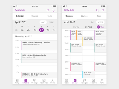 Student Mobile App Schedule v2 calendar mobile design product design schedule ui design ux design visual design