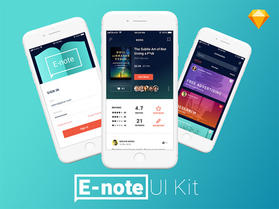 Free UI Kit - E-Note App Concept For Sketch