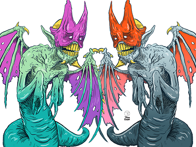 Double Devils! devils drawing illustration monsters wings