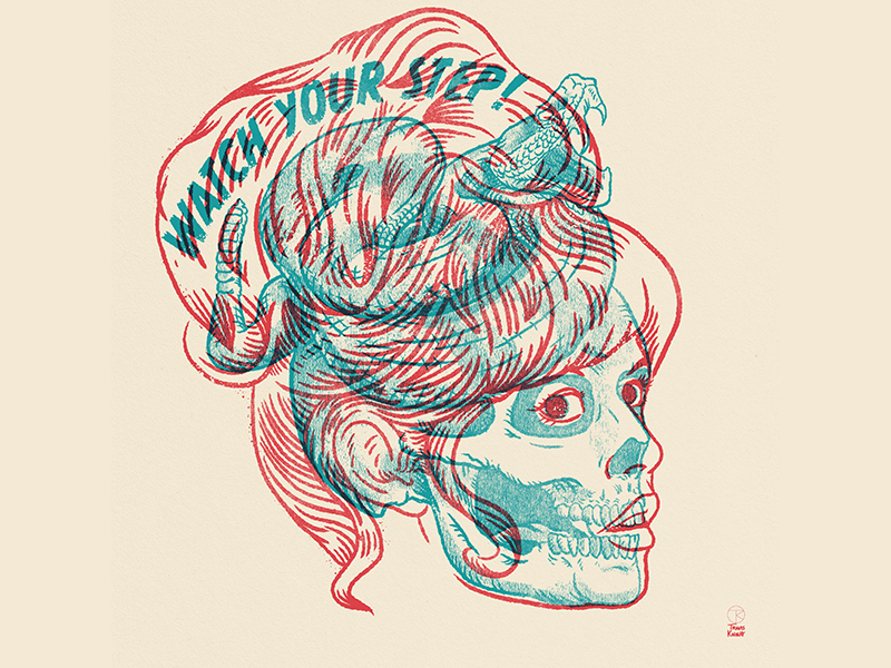 WATCH YOUR STEP design gig poster portrait pen and ink monsters illustration