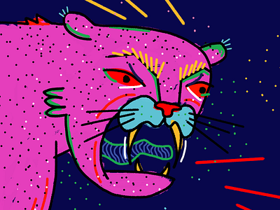 jaguar animal cat colorful dots furious illustration jaguar line wild