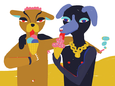 icecream brothers animal chill chillout cigarette colorful dog eating icecream illustration piercing portrait smoke summer