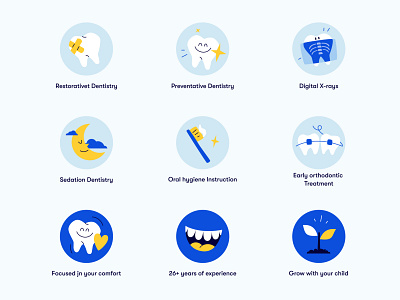 Dental clinic illustration blue branding clean design dribbble figma icon icons illustration vector webdesign website white yellow