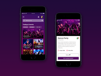 Nightlife App app app design design event mobile mobile app night party ui ux