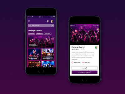 Nightlife App app app design design event mobile mobile app night party ui ux