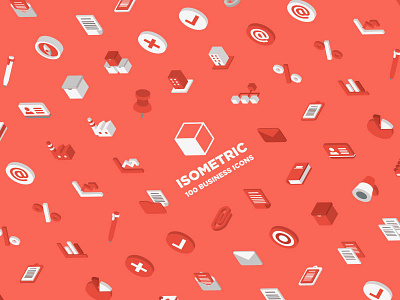 Graphic Design 07 - 100 Business Isometric Icons 3d business cube icons isometric red vector