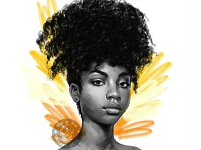 Girl 05 afro black and white dessin drawing girl illustration orange pencil pencil drawing portrait yellow