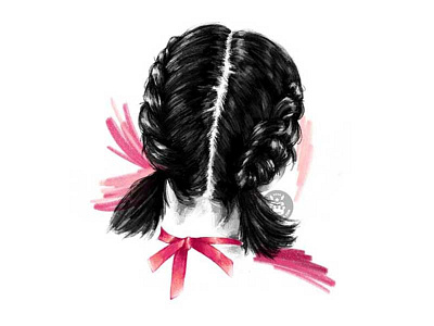 Hair 01 braids color pencil drawing hair illustration pencil pencil drawing pink portrait red