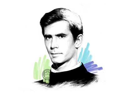 Anthony Perkins actor anthony perkins black and white blue cinema color pencil green hitchcock illustration movie pencil pencil drawing portrait psychose