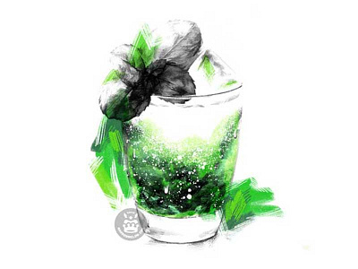 Tchin Tchin cocktail color pencil drawing drink glass green illustration mojito pencil pencil drawing