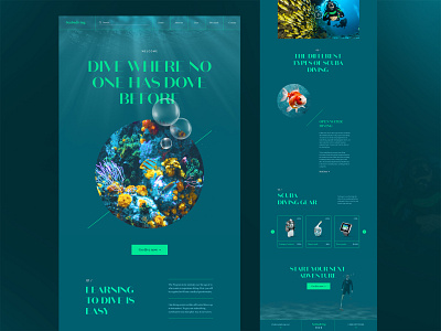 Scubadiving website design clean creative dark dive ecommerce design fish interface landing page layout minimal ocean scuba diving travel typography ui underwater ux ux design web design website