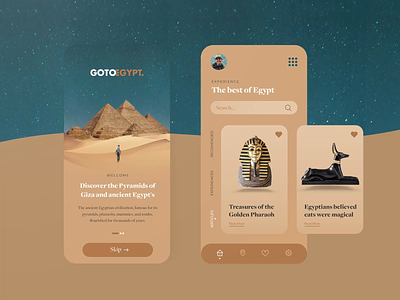 GOTOEGYPT - Mobile app 3d animation colors creative dark desert egypt interaction interface minimal mobile app design motion design sand sky trendy typography ui ui design ux vocation