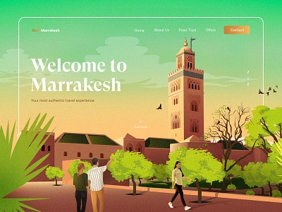 GotoMarrakesh website design character clean creative digital painting drawing garden gradients illustration interface landing page layout marrakech minimal travel typography ui design ux vacation vector art web design