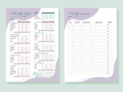 Financial planner budget expepses finance graphic design monthly planner printable template weekly