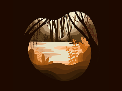 A Quiet Swamp branding brown colors flat illustration landscapes nature swamp trees ui vector water